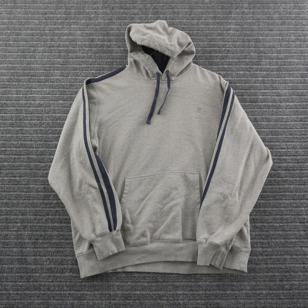 Starter Hoodie Mens XL Gray Navy Blue Stripe Pullover Sweatshirt